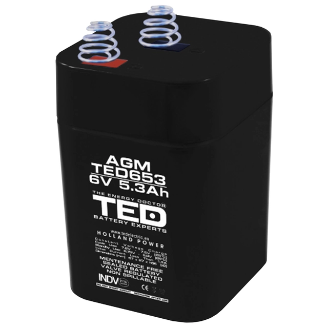 AGM VRLA akkumulátor 6V 5,3A méret 67mm x 67mm xh 97mm típusú rugóval 4R25 TED Battery Expert Holland TED002952 (10)