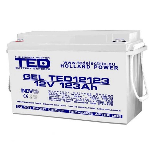 AGM VRLA aku 12V 123A GEL sügav tsükkel 405mm x 173mm xh 220mm F11 M8 TED Battery Expert Holland TED003508 (1)