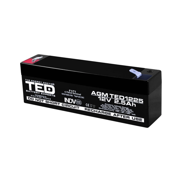 AGM VRLA aku 12V 2,5A suurus 178mm x 34mm xh 60mm F1 TED Battery Expert Holland TED003096 (20)