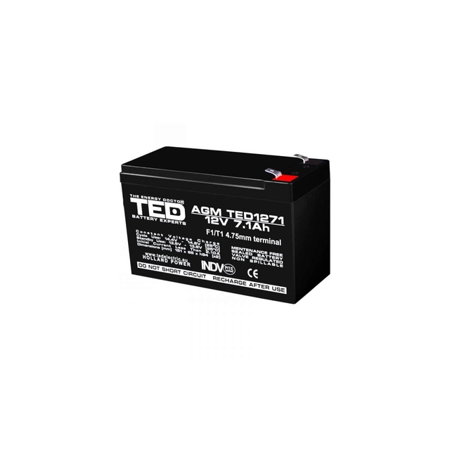 AGM VRLA aku 12V 7,1A mõõtmed 151mm x 65mm x h 95mm F1 TED Battery Expert Holland TED003416 (5)