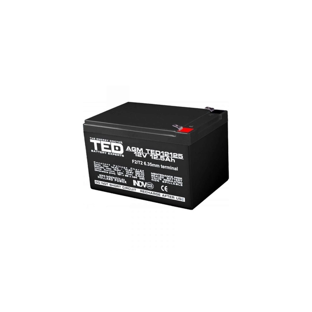 AGM VRLA akumulators 12V 12,5A izmēri 151mm x 98mm x h 95mm F2 TED Battery Expert Holland TED002754 (4)