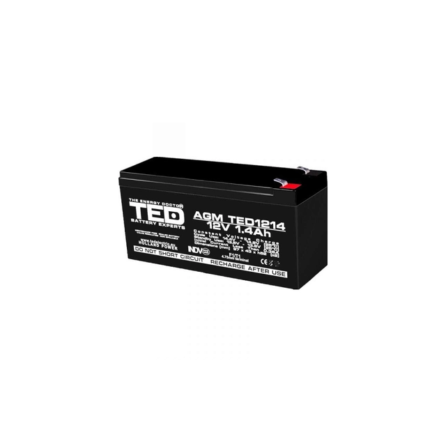 AGM VRLA akumulators 12V 1,4A izmēri 97mm x 47mm x h 50mm F1 TED Battery Expert Holland TED002716 (20)