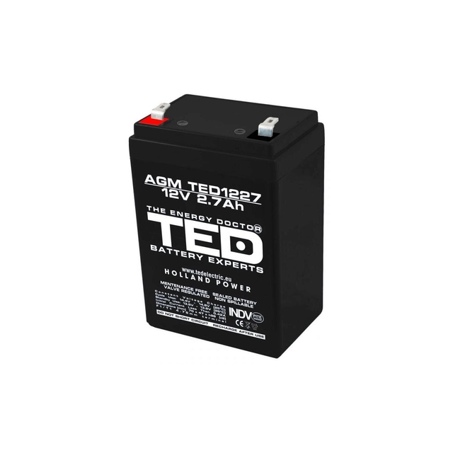 AGM VRLA akumulators 12V 2,7A izmēri 70mm x 47mm x h 98mm F1 TED Battery Expert Holland TED003119 (20)
