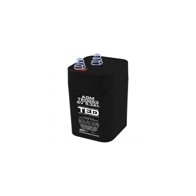AGM VRLA akumulators 6V 5,3A izmēri 67mm x 67mm x h 97mm ar atsperu tipu 4R25 TED Battery Expert Holland TED002952 (10)