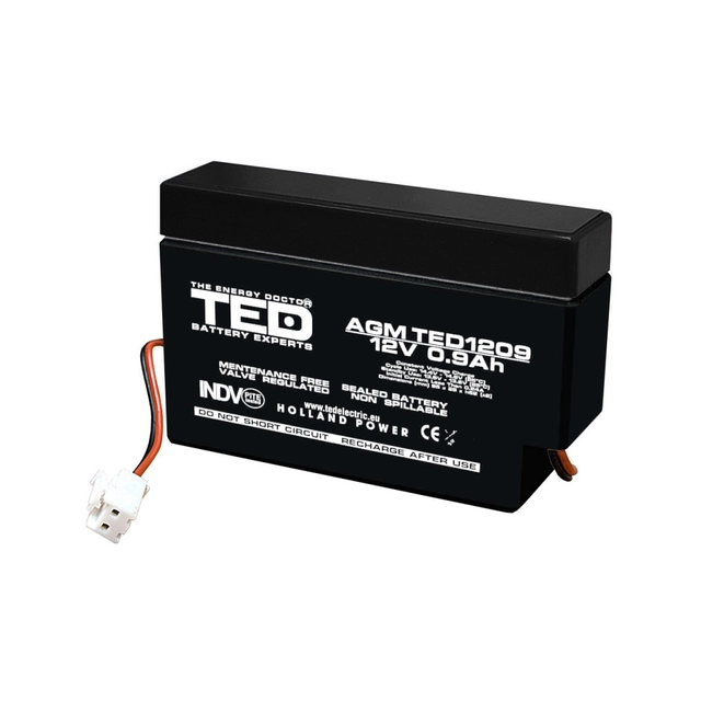 AGM VRLA батерия12V 0,9A размер96mm х25mm xh 62mm кабелен TED Battery Expert Holland TED003058 (40)