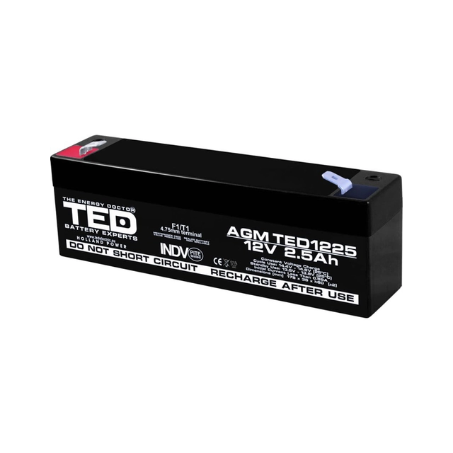 AGM VRLA батерия12V 2,5A размер178mm х34mm xh 60mm F1 TED Battery Expert ХоландияTED003096 (20)