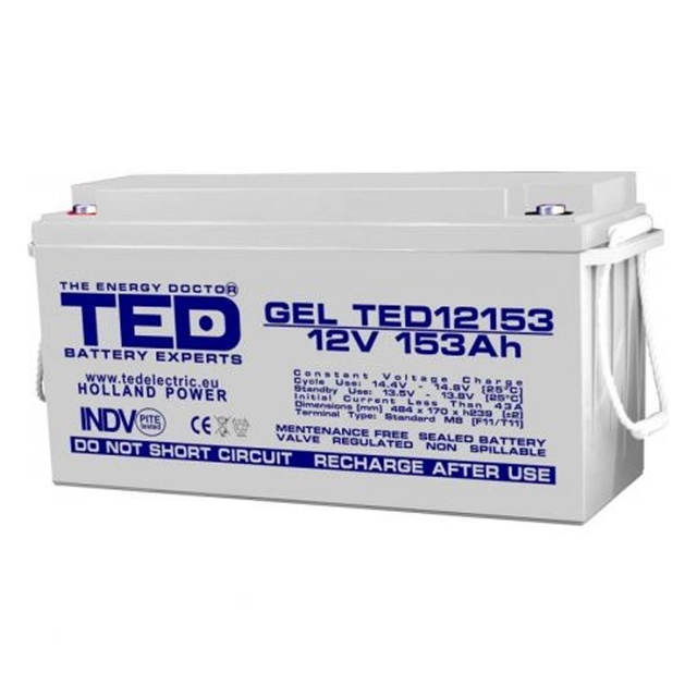 AGM VRLA batteri 12V 153A GEL Deep Cycle 483mm x 170mm xh 240mm M8 TED batteriekspert Holland TED003515 (1)