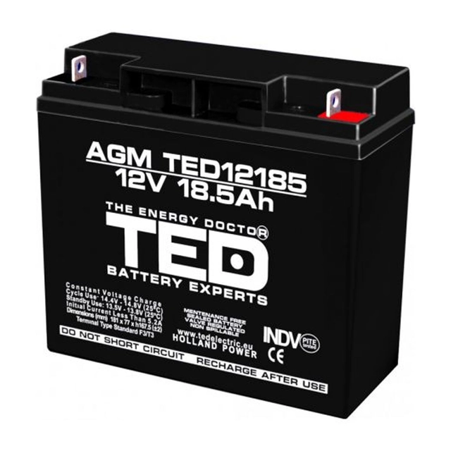AGM VRLA batteri 12V 18,5A størrelse 181mm x 76mm xh 167mm F3 TED batteriekspert Holland TED002778 (2)