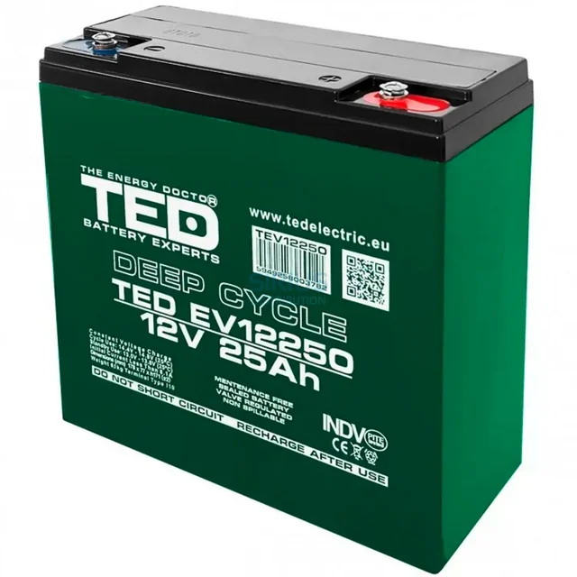 AGM VRLA batteri 12V 25A Deep Cycle 181mm x 76mm xh 167mm för elfordon M5 TED batteriexpert Holland TED003782 (2)