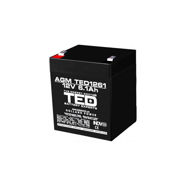 AGM VRLA batteri 12V 6,1A dimensioner 90mm x 70mm x h 98mm F2 TED Batteriekspert Holland TED003171 (10)