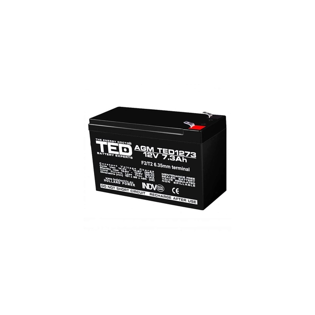 AGM VRLA batteri 12V 7,3A dimensioner 151mm x 65mm x h 95mm F2 TED Batteriekspert Holland TED003249 (5)