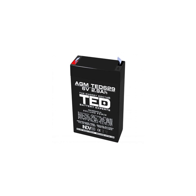 AGM VRLA batteri 6V 2,9A dimensioner 65mm x 33mm x h 99mm F1 TED Batteriekspert Holland TED002877 (20)