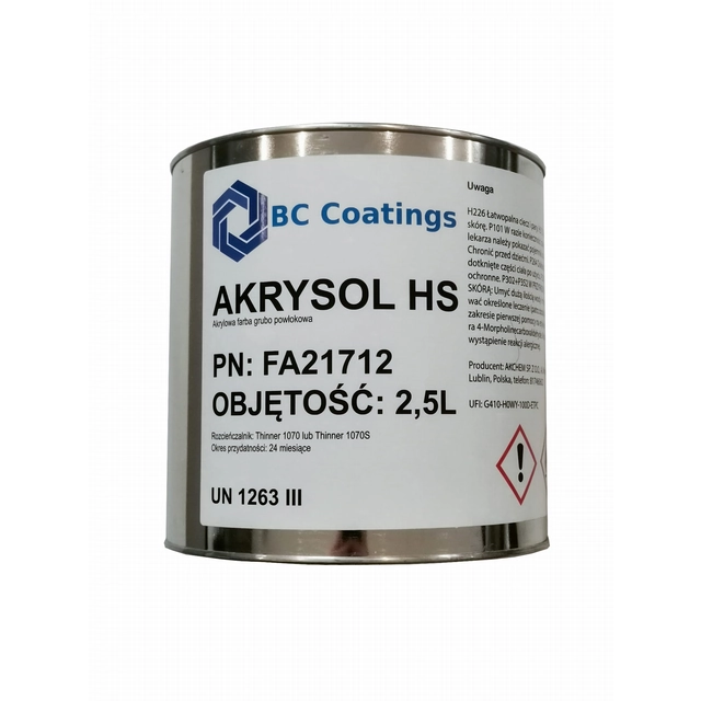 Akchem Akrysol HS ακρυλικό χρώμα ημί-γυαλιστερό μαύρο 9005 RAL 2,5l