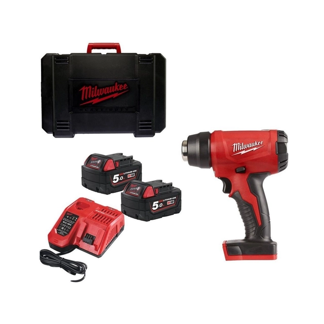 Akku blæsere Milwaukee M18 BHG-502C sæt,18 W,2 x 5 Ah, oplader + taske