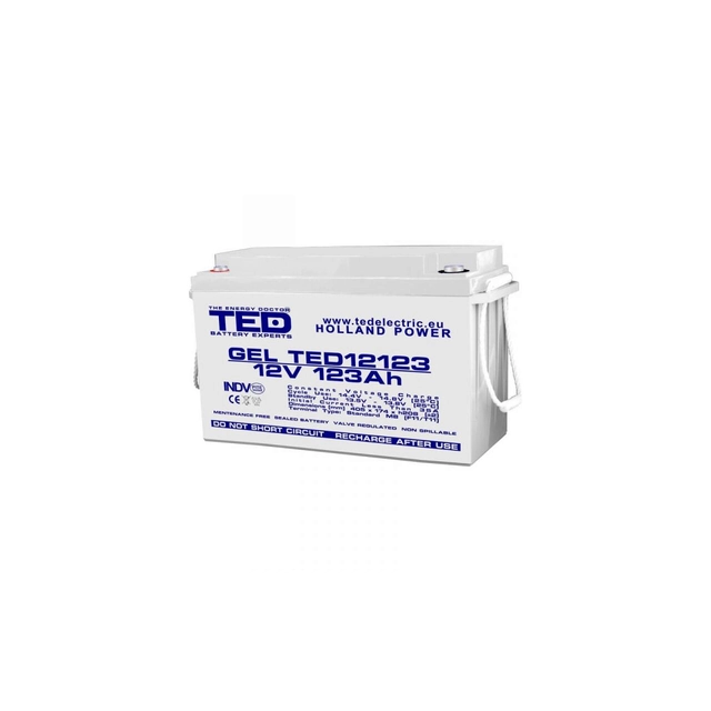 Akkumulátor AGM VRLA 12V 123A GEL mélyciklus 405mm x 173mm x h 220mm F11 M8 TED Battery Expert Holland TED003508 (1)