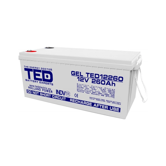 Akkumulátor AGM VRLA 12V 260A GEL mélyciklus 520mm x 268mm x h 220mm M8 TED Battery Expert Holland TED003539 (1)