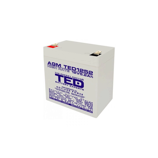 Akkumulátor AGM VRLA 12V 5,2A Magas sebesség 90mm x 70mm x h 98mm F2 TED Battery Expert Holland TED003287 (10)
