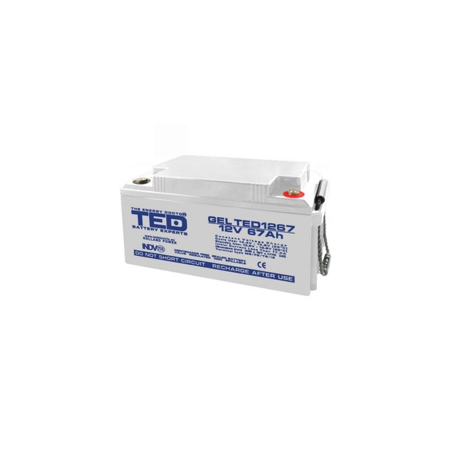 Akkumulator AGM VRLA 12V 67A GEL Deep Cycle 350mm x 166mm x h 176mm M6 TED Battery Expert Holland TED003461 (1)