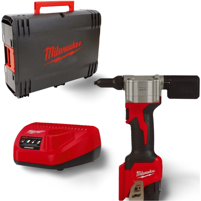 Akkus szegecselő Milwaukee M12 BPRT-201X készlet, 12 V, 1 x 2 Ah, töltő + tok