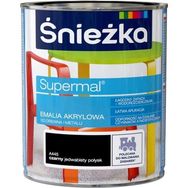 Akrüülemail puidule ja metallile Śnieżka Supermal must siidine läige 0.8 L