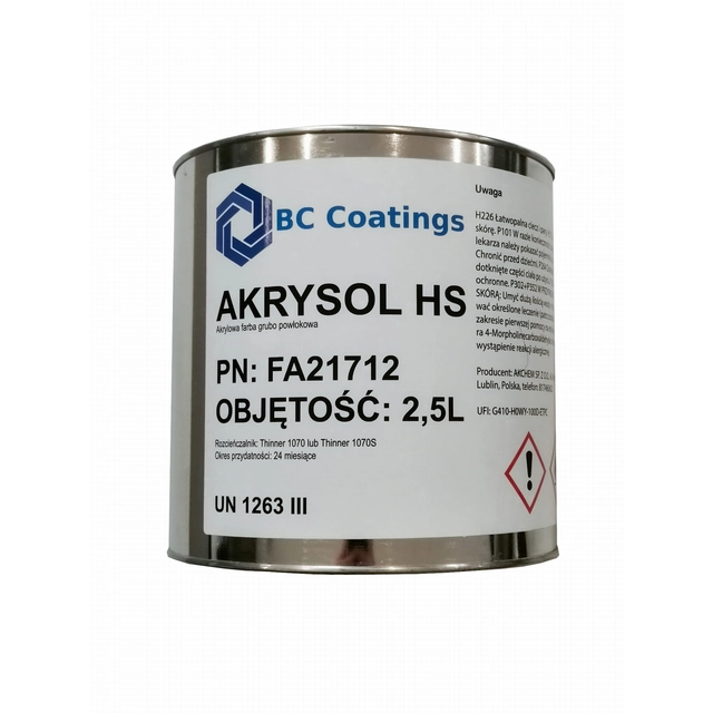 Akrüülvärv Akchem Akrysol HS poolläikiv must 9005 RAL 2,5l