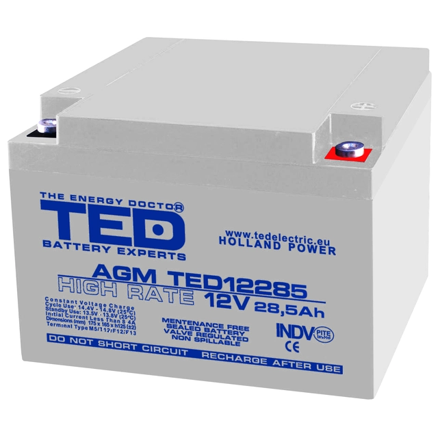 Akumulator AGM VRLA 12V 28,5A Wysoka ocena 165mm X 175mm xh 126mm mm M5 TED Battery Expert Holland TED003447 (1)