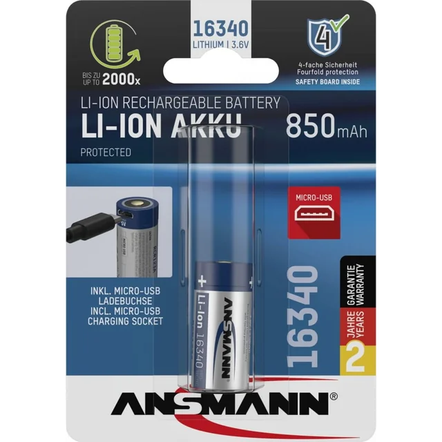 Акумулятор Ansmann 16340 850mAh 1 шт.