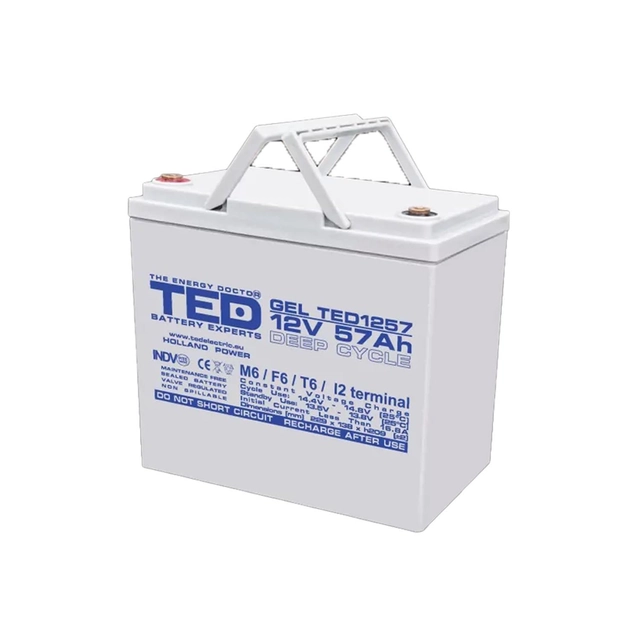 Akumulator do UPS lub paneli fotowoltaicznych TED GEL BA086431, 57Ah, 12V, M6, TED1257 Deep Cycle