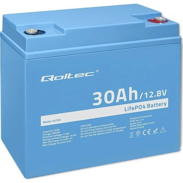 Акумулятор Qoltec Qoltec LiFePO4 літій-залізо-фосфат | 12.8V | 30Ah | 384Wh | BMS