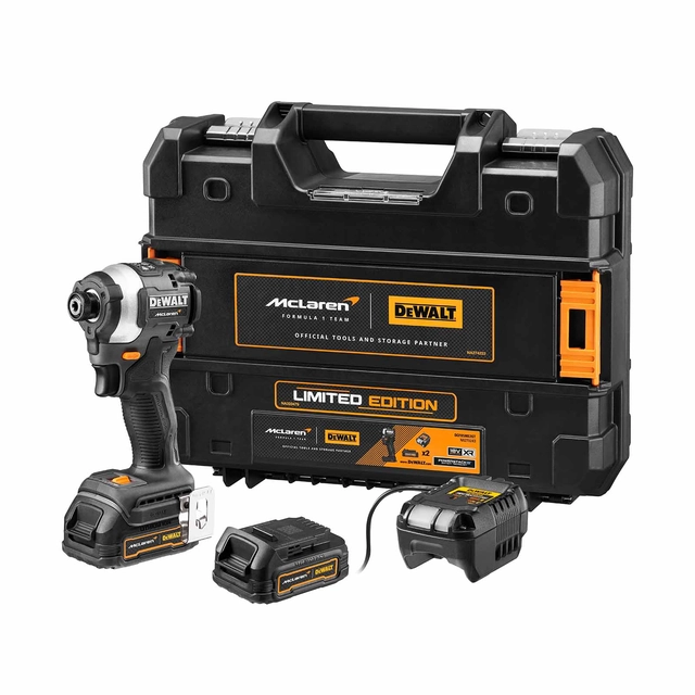 Akumulatora trieciena draiveris DeWalt-McLaren DCF85ME2GT komplekts,18 W,2 x 1,7 Ā, lādētājs + čemodāns