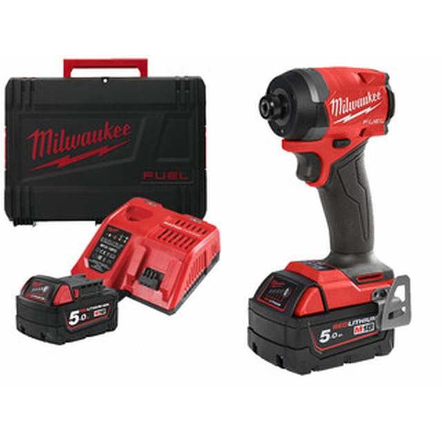 Акумулаторен ударен винтоверт Milwaukee M18FID3-502X с държач за битове 18 V | 226 Nm | 1/4 битове | Карбон без четки | 2 x 5 Ah батерия + зарядно | В случай на тежък режим