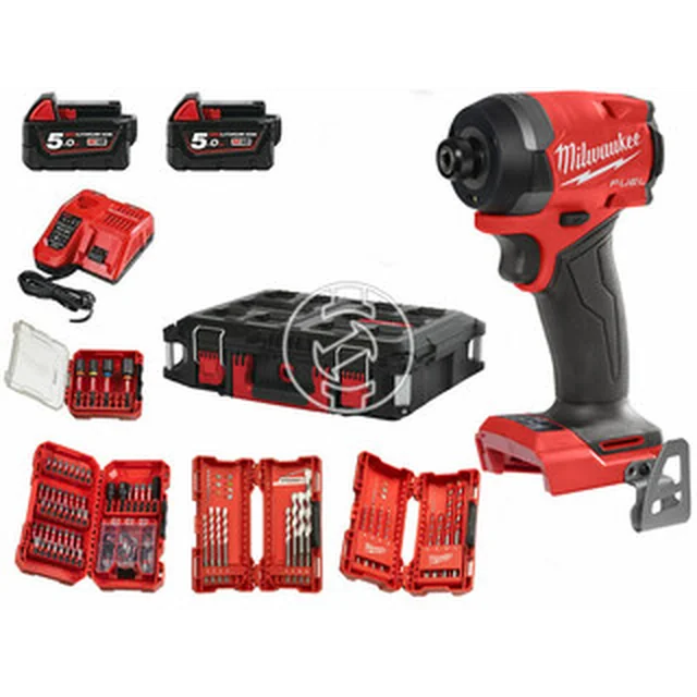 Акумулаторен ударен винтоверт Milwaukee M18FID3100P-502P с държач за битове 18 V | 226 Nm | 1/4 битове | Карбон без четки | 2 x 5 Ah батерия + зарядно | В случай на тежък режим