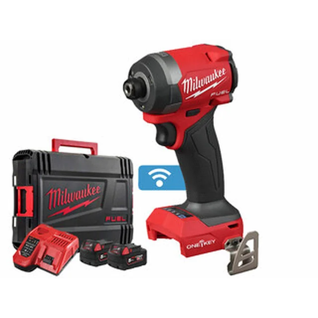 Акумулаторен ударен винтоверт Milwaukee M18ONEID3-502X с държач за битове 18 V | 226 Nm | 1/4 инча шестнадесетичен | Карбон без четки | 2 x 5 Ah батерия + зарядно | В случай на тежък режим