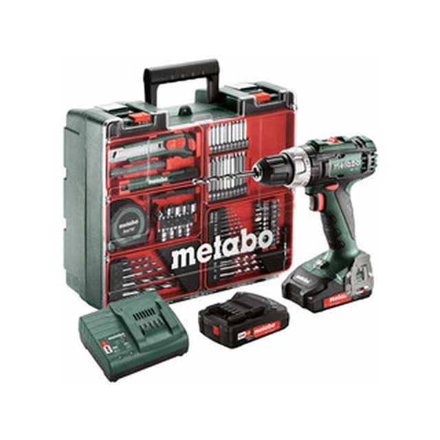 Акумуляторна дриль-шуруповерт Metabo BS 18 L Set з патроном 18 V | 25 Nm/50 Nm | Вугільна щітка | 2 x 2 Ач акумулятор + зарядний пристрій | У валізі