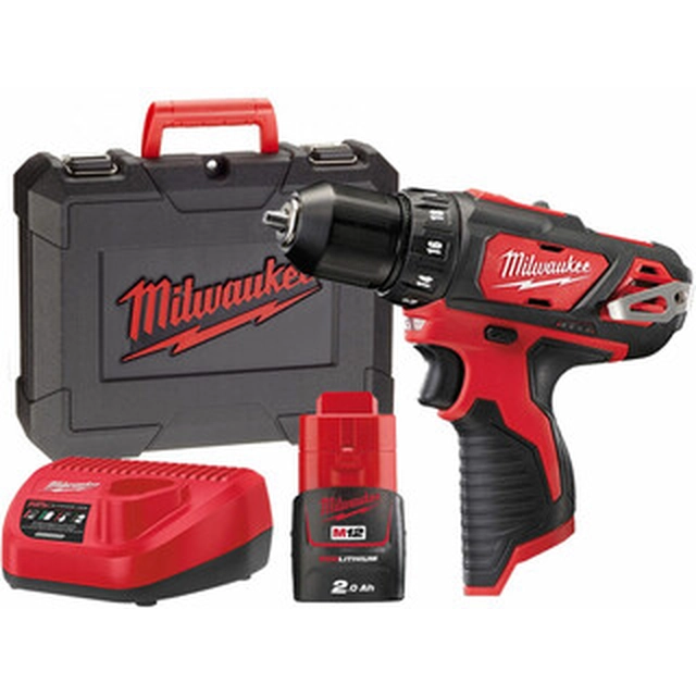 Акумуляторна дриль-шуруповерт Milwaukee M12 BDD-201C з патроном 12 V | 30 Нм | Вугільна щітка | 1 x 2 Ач акумулятор + зарядний пристрій | У валізі