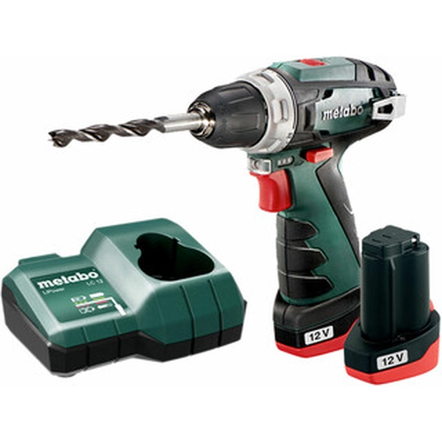 Акумуляторний дриль-шуруповерт Metabo PowerMaxx BS з патроном 12 V | 17 Nm/34 Nm | Вугільна щітка | 2 x 2 Ач акумулятор + зарядний пристрій | В картонній коробці