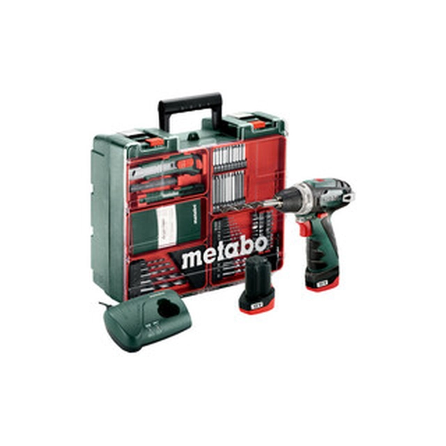 Акумуляторний дриль/шуруповерт Metabo PowerMaxx BS Basic з патроном 12 V | 17 Нм | Вугільна щітка | 2 x 2 Ач акумулятор + зарядний пристрій | У валізі