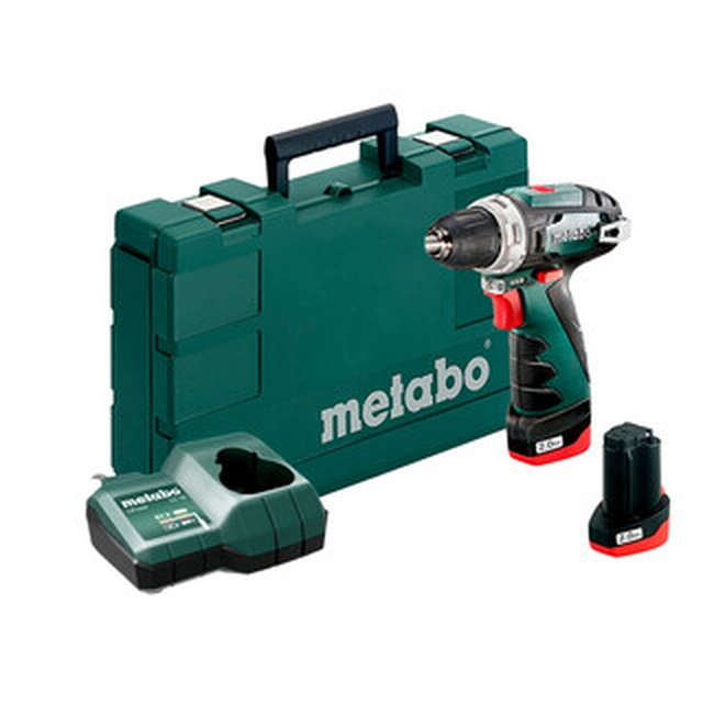 Акумуляторний дриль/шуруповерт Metabo PowerMaxx BS Basic з патроном 12 V | 17 Nm/34 Nm | Вугільна щітка | 2 x 2 Ач акумулятор + зарядний пристрій | У валізі