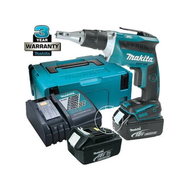 Акумуляторний шуруповерт Makita DFS452RFJ з обмежувачем глибини 18 V | Карбонова безщітка | 2 x 3 Ач акумулятор + зарядний пристрій | в MakPac