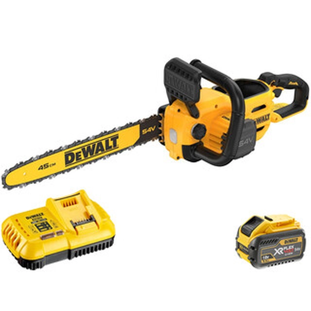 Akumulatorowa pilarka łańcuchowa DeWalt DCMCS574X1-QW 54 V | 450 mm | Bezszczotkowy węgiel | 1 x 9 Akumulator Ah + ładowarka | W kartonowym pudełku