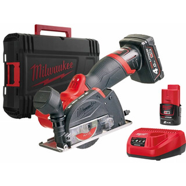 Akumulatorowa szlifierka kątowa Milwaukee M12FCOT-422X 12 V | 76 mm | 20000 obr./min | Bezszczotkowy węglowy | 2 Ah + 4 Ah akumulator + ładowarka | W przypadku Heavy Duty