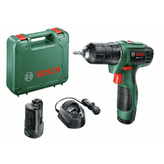 Akumulatorowa wiertarko-wkrętarka Bosch EasyDrill 12-2 z uchwytem 12 V | 22 Nm | Szczotka węglowa | 2 x 2,5 Akumulator Ah + ładowarka | w walizce