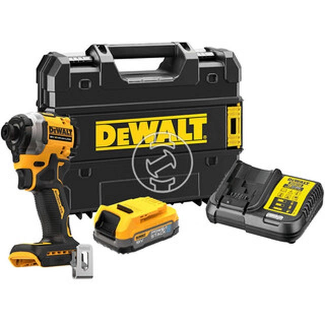 Akumulatorowa zakrętarka udarowa DeWalt DCF850E1T-QW z uchwytem na bity 18 V | 206 Nm | 1/4 bitów | Bezszczotkowy węglowy | 1 x 1,7 Ah akumulator + ładowarka | TSTAK w walizce