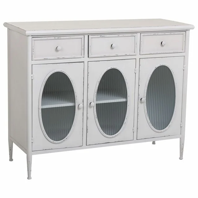 Alexandra House Living Buffet Metal Branco Vidro 40 x 80 x 100 cm