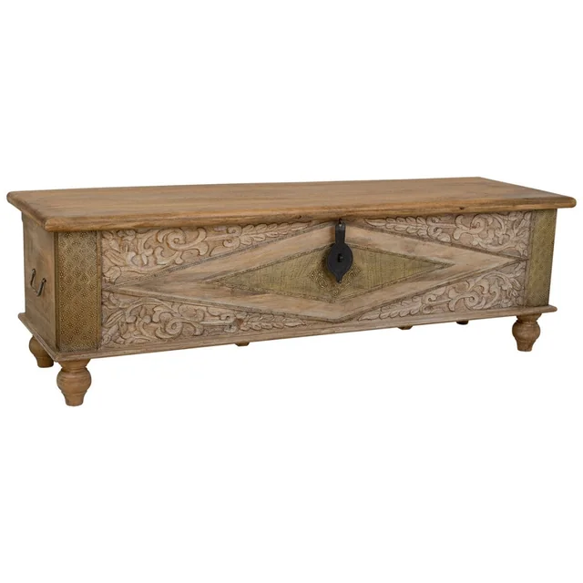 Alexandra House Living Chest Brass Mango Wood 45 x 46 x 150 cm