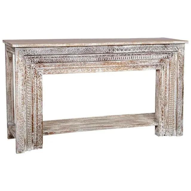 Alexandra House Living Receiver Bijelo sivo Mango drvo 39 x 86 x 160 cm Antique Finish Rezbareno