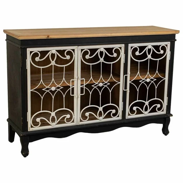 Alexandra House Living Sideboard Black Glass Spruce Wood MDF Wood 36 x 80 x 120 cm