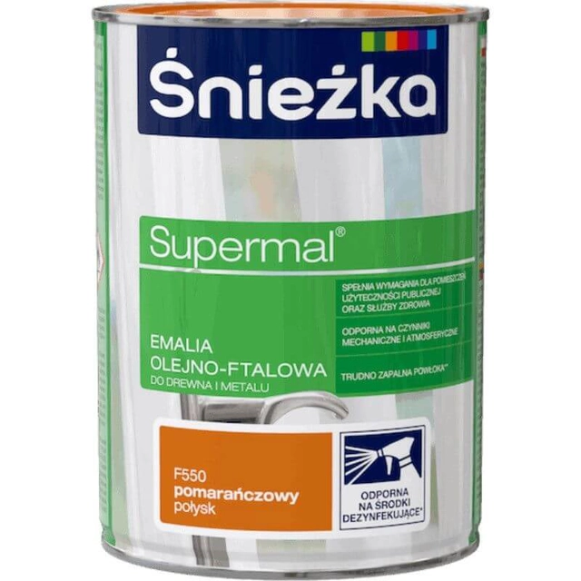 Aliejinis-ftalinis emalis Śnieżka Supermalus oranžinis blizgesys 0,8 l