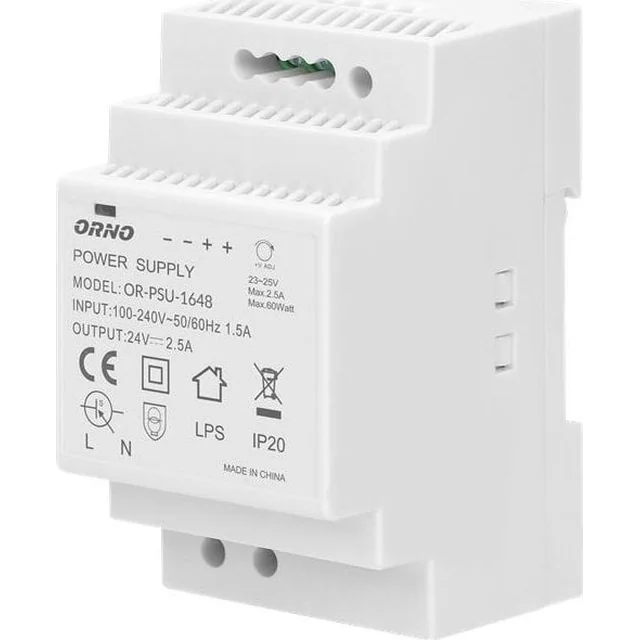 Alimentation rail DIN Orno 24VDC 2,5A 60W OR-PSU-1648