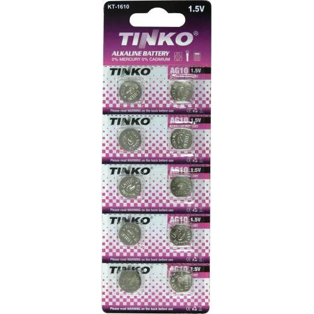 Alkalická baterie Tinko, LR54, AG10, 1.5V, blistr, 10-pack, cena za 1 baterie